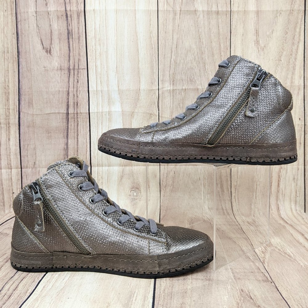 OTBT Round Trip High Top Sneaker Leather Snakeskin Metallic Gray Pewter - Picture 9 of 11